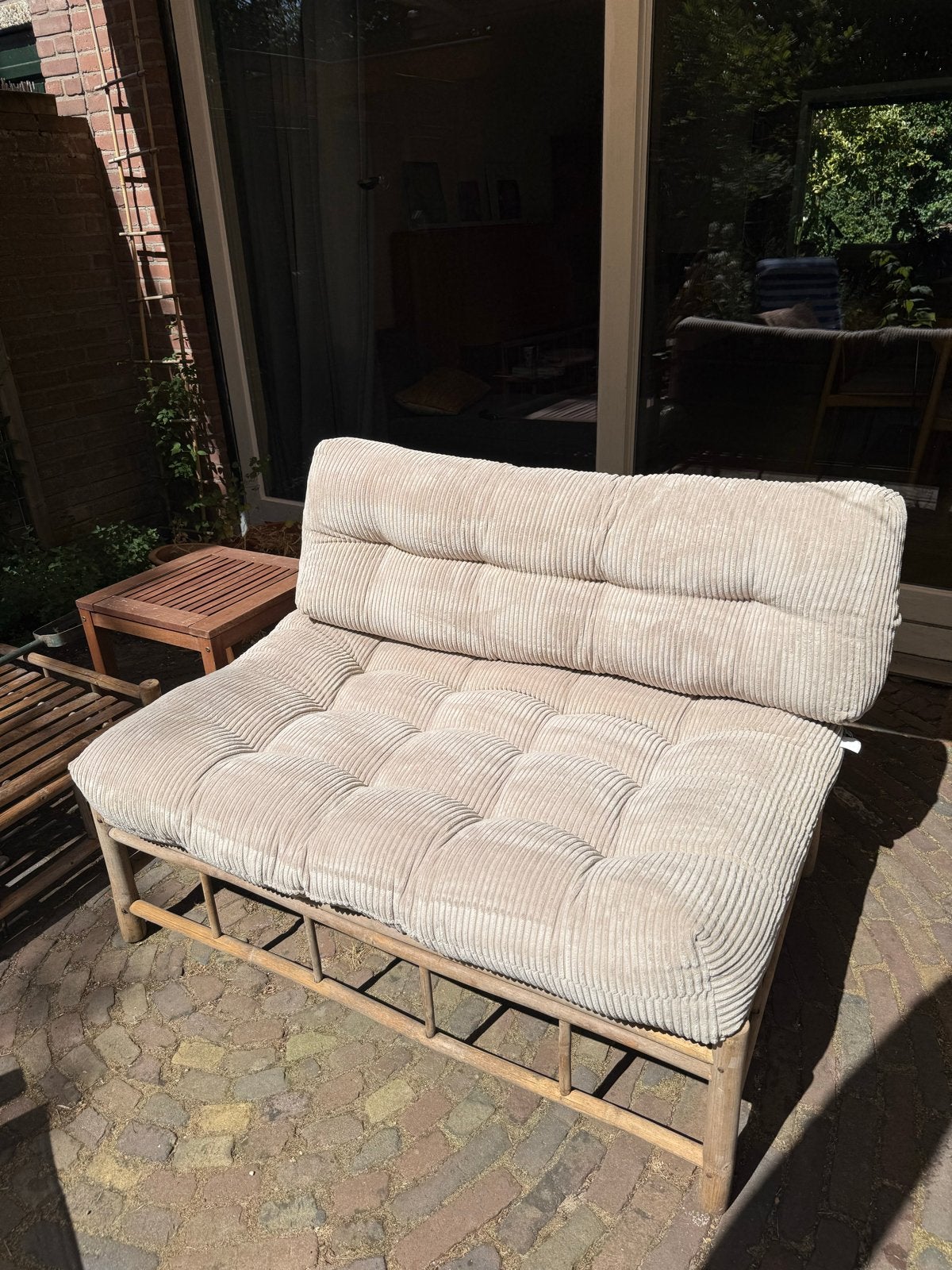 2x set Palletkussens Ribcord Deluxe Beige (4 kussens totaal), Tuin en Terras, Ophalen, Gebruikt