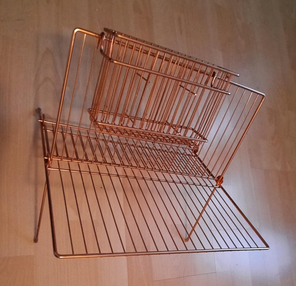 Koperkleurig afdruiprek met bestekbakje / nieuw!!, Ophalen, Gebruikt, Goud, Bordenrek