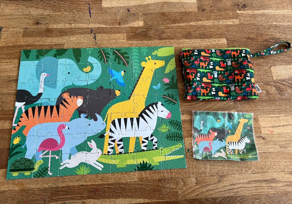 Puzzel 2 in 1 Dieren met etui | Reispuzzel, Ophalen of Verzenden, 10 tot 50 stukjes, Gebruikt, 2 tot 4 jaar