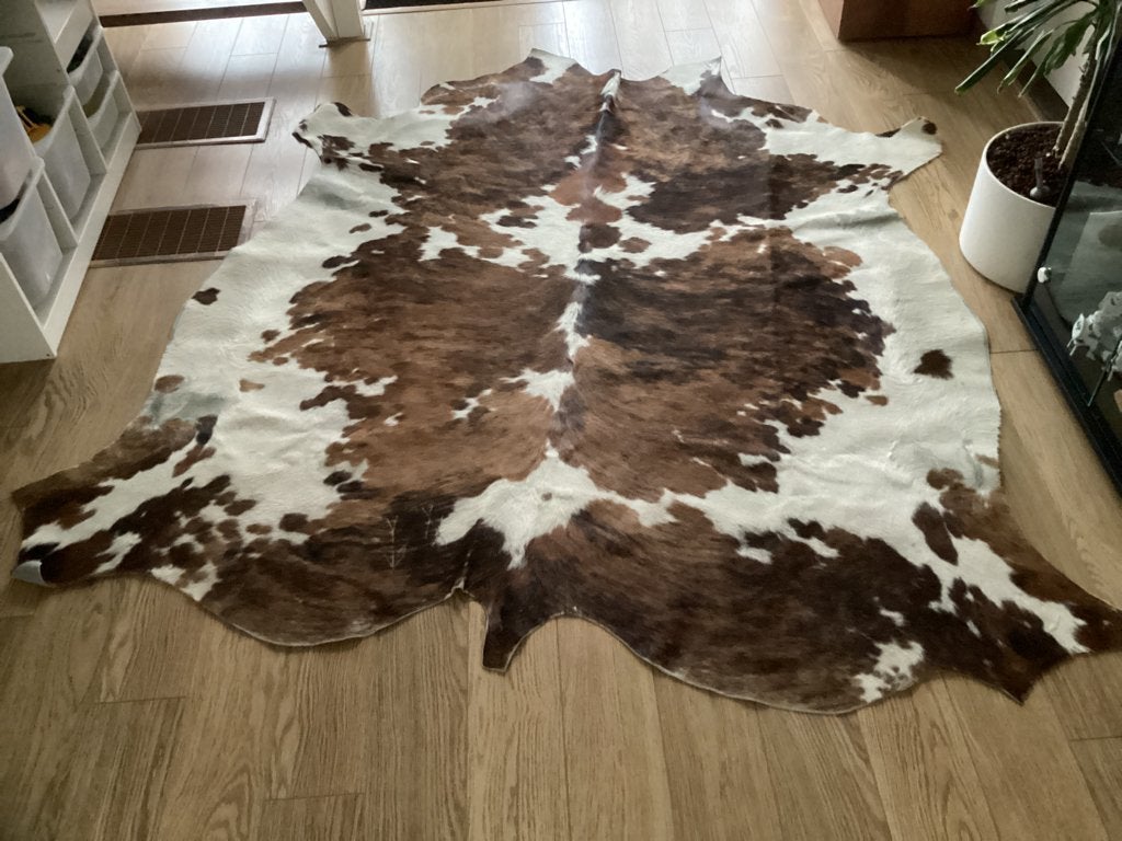 Koeienhuid vloerkleed in nette staat, Gebruikt, 150 tot 200 cm, 200 cm of meer, Ophalen of Verzenden