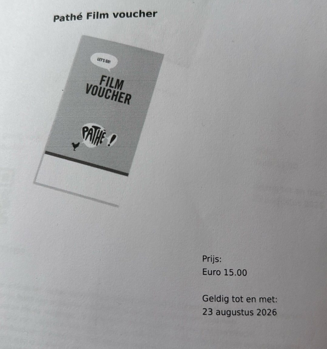 4x Tegoedbon, voucher Pathé, bioscoopkaartje, Tickets en Kaartjes, Eén persoon, Vrijkaartje alle films