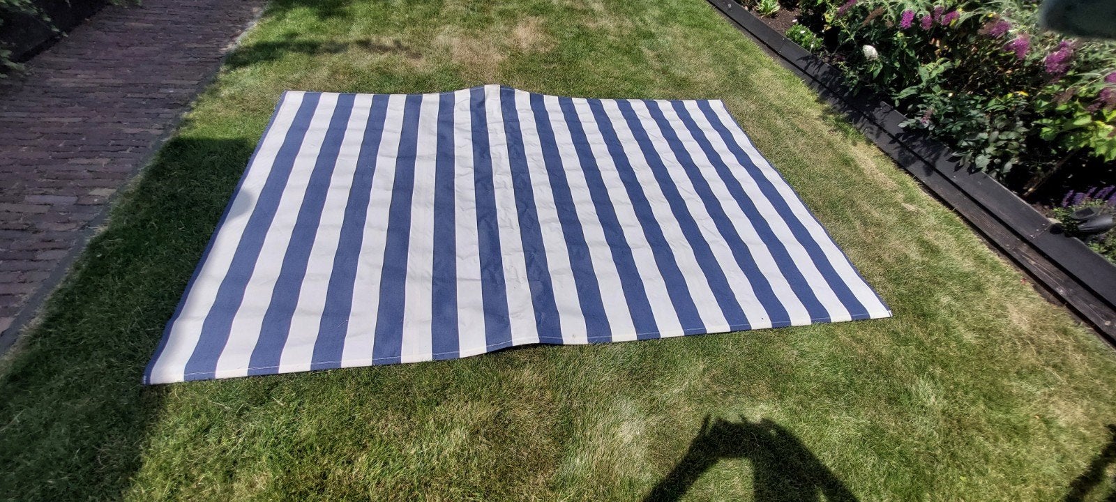 Doek voor zonnescherm blauw-wit 290x190, Tuin en Terras, Zonneschermen, Ophalen, Gebruikt, Knikarmscherm