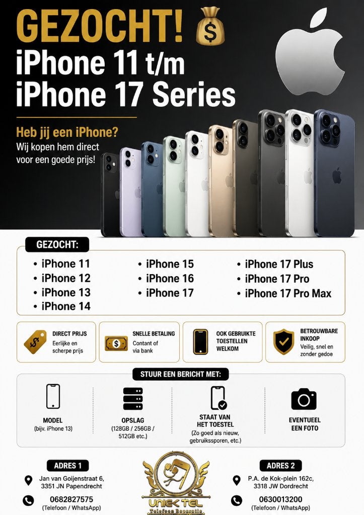 GEZOCHT!  iPhone 11 t/m iPhone 17 Series, Telecommunicatie, Mobiele telefoons | Apple iPhone, Overige modellen, Zwart, Nieuw, Ophalen of Verzenden
