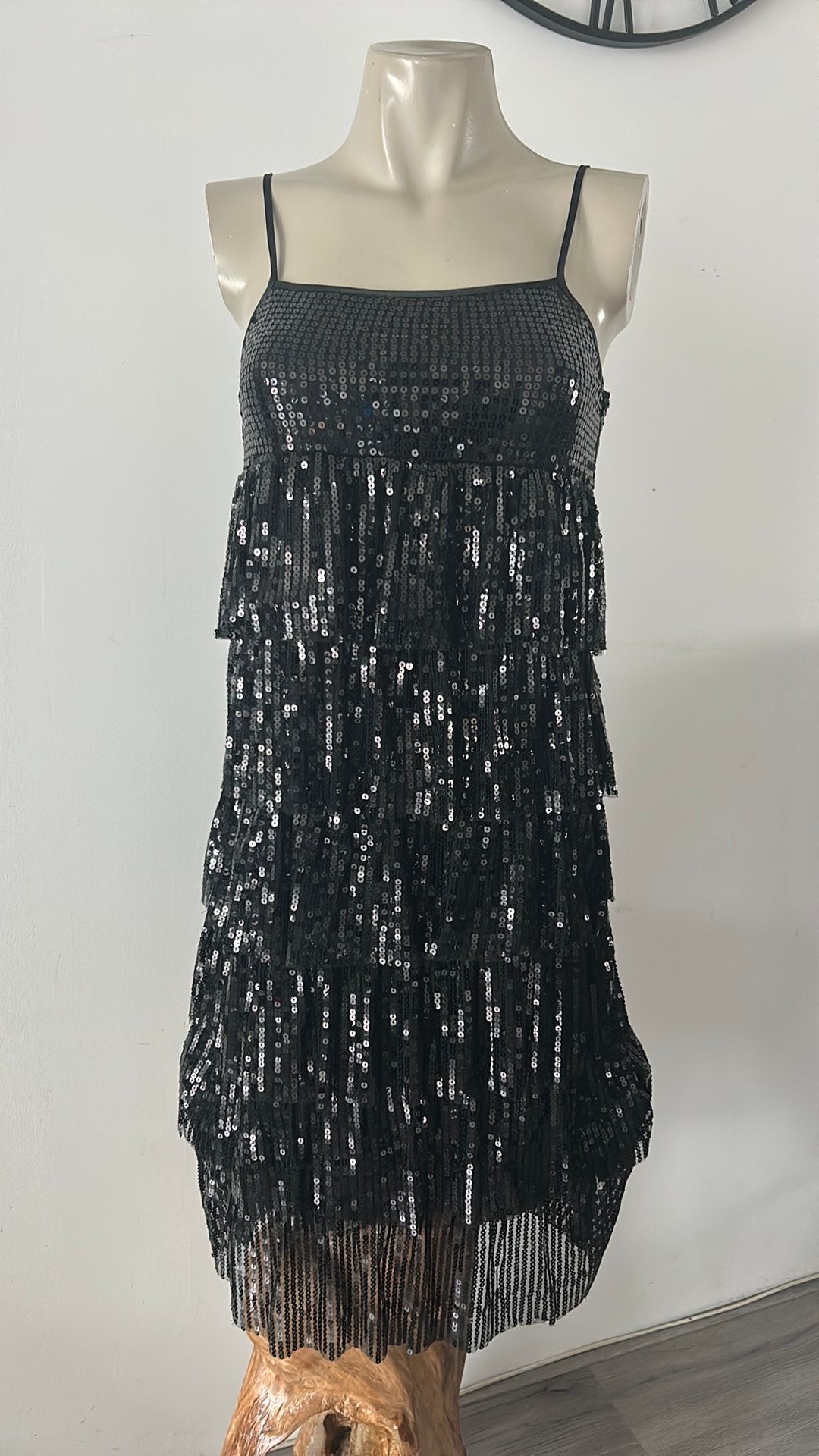 Maner glitter jurk S, Kleding | Dames, Jurken, Ophalen of Verzenden, Zo goed als nieuw, Zwart, Boven de knie