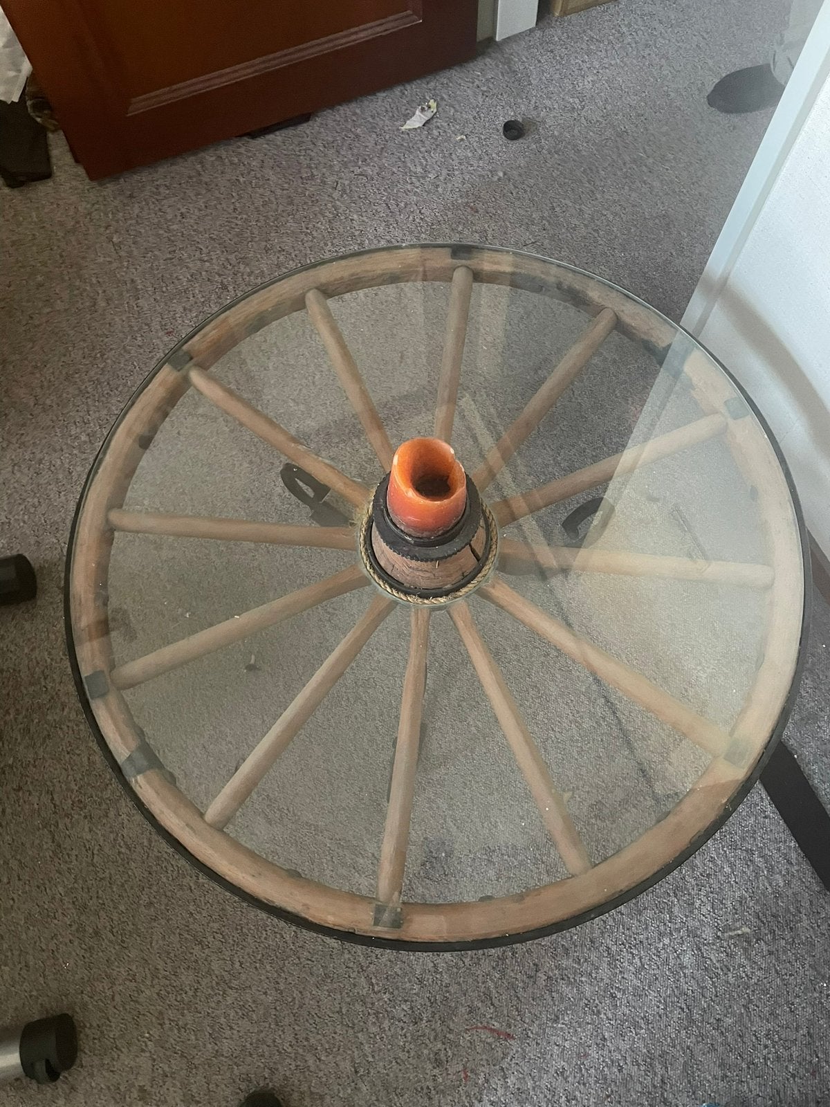 salontafel van wagenwiel, Huis en Inrichting, Ophalen, Zo goed als nieuw, Rechthoekig