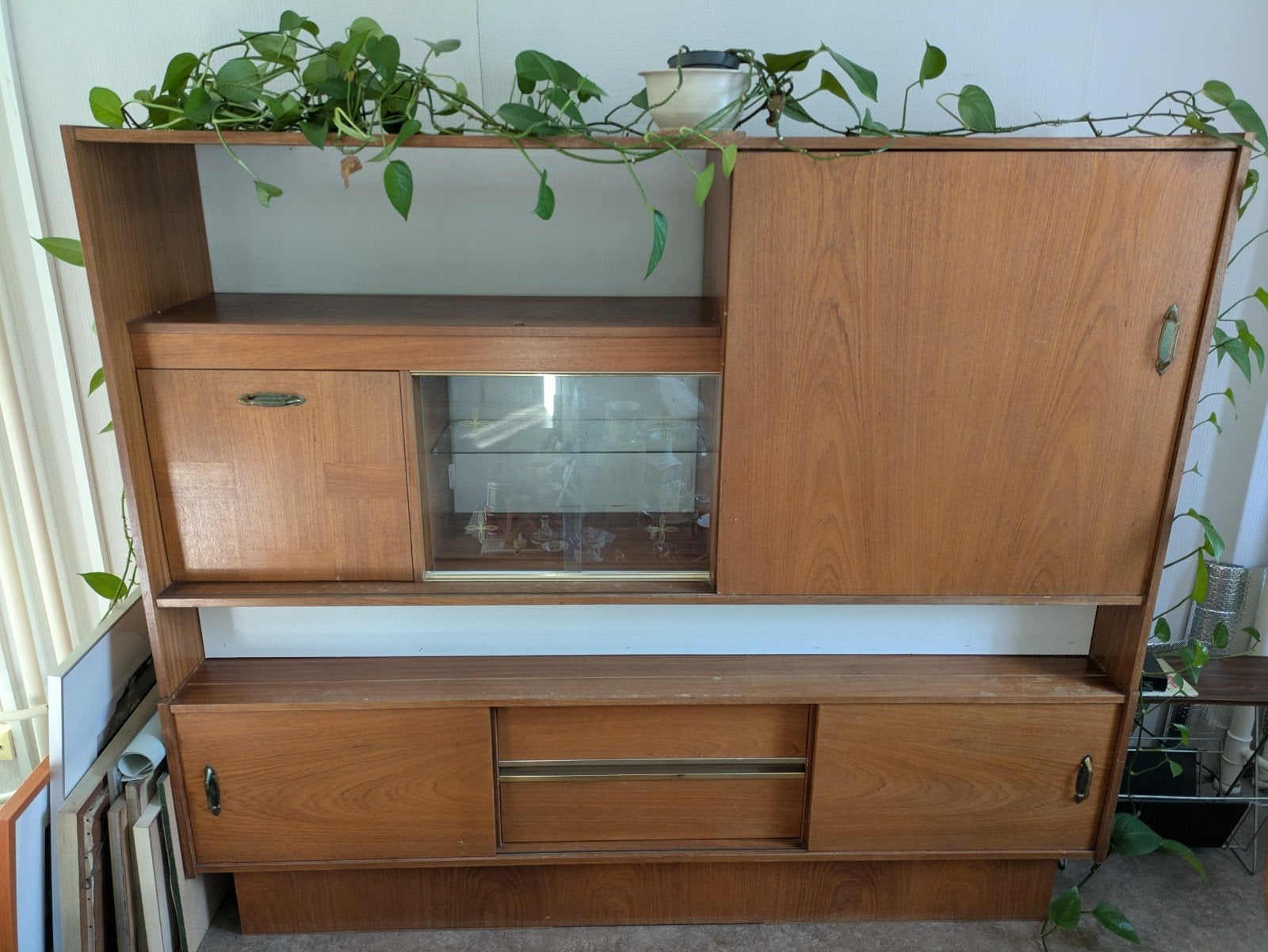 Vintage jaren 70/80 kast met kleine vitrine en minibar, Ophalen, Gebruikt, 150 tot 200 cm, 150 tot 200 cm