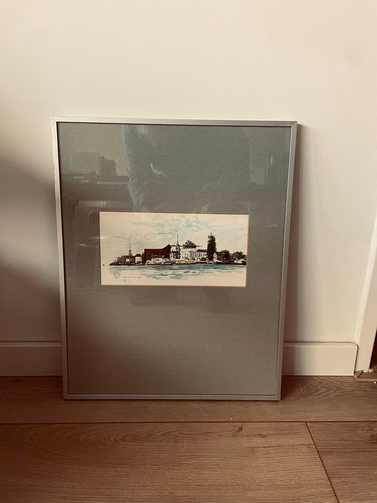 Aquarel Gezicht op Dordrecht - Ingelijst, Ophalen of Verzenden