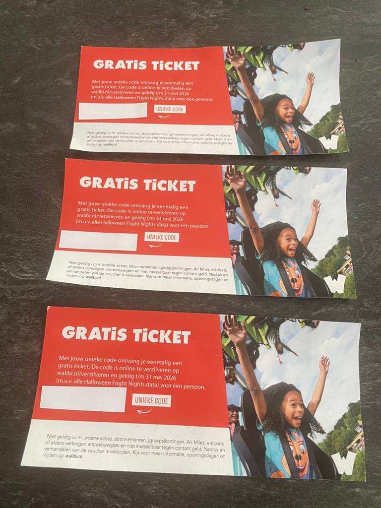 3 Walibi tickets, Tickets en Kaartjes, Twee personen, Ticket of Toegangskaart