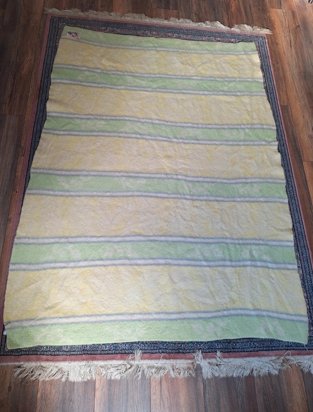 Vintage 100% Wollen deken van Aabe - ca 200 x 150 cm - Paste, Huis en Inrichting, Wol, 200 cm, Blauw, Woondeken