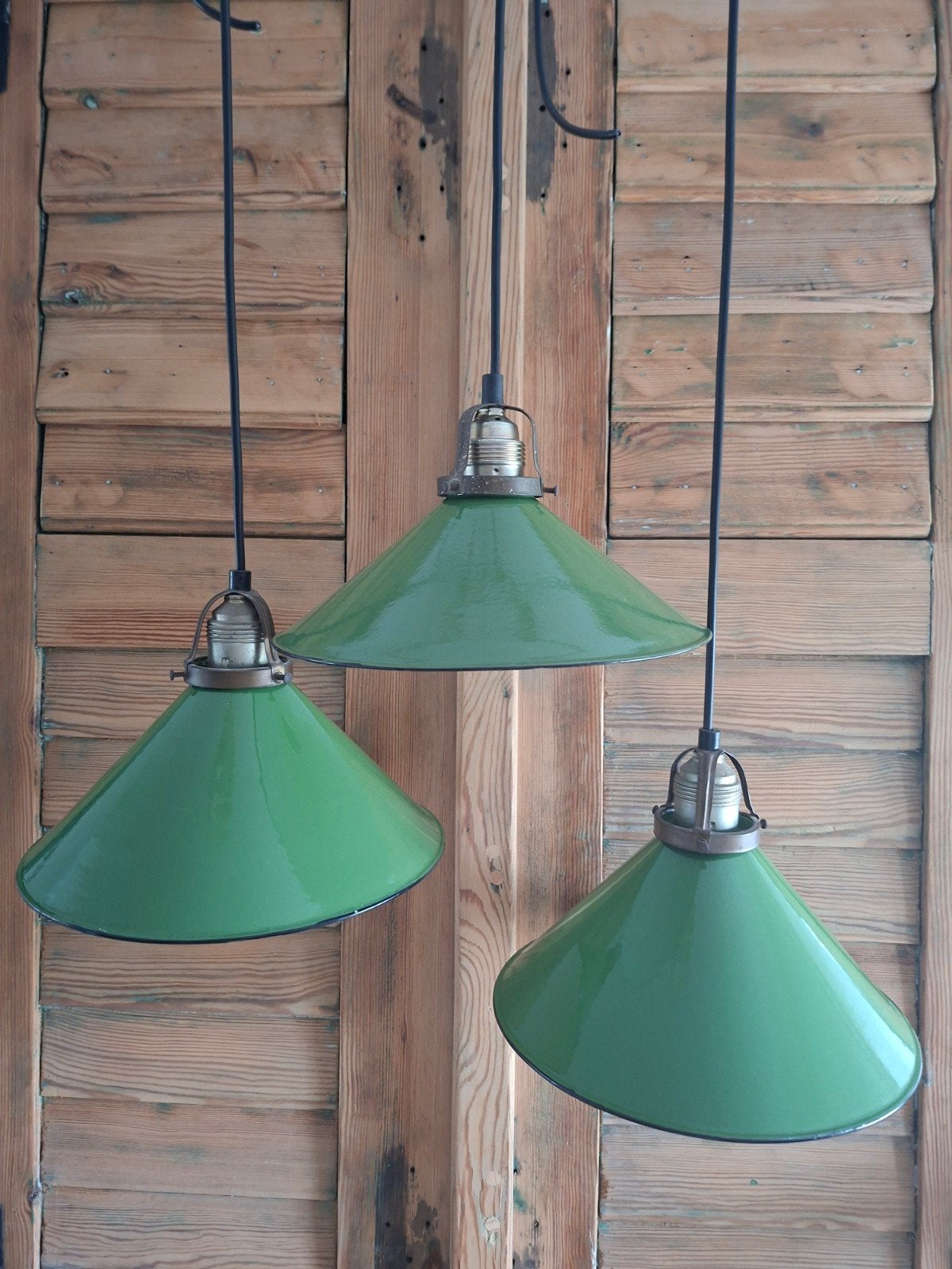 Groene emaille hanglampen , industriële lampen, Antiek en Kunst, Antiek | Lampen, Ophalen of Verzenden