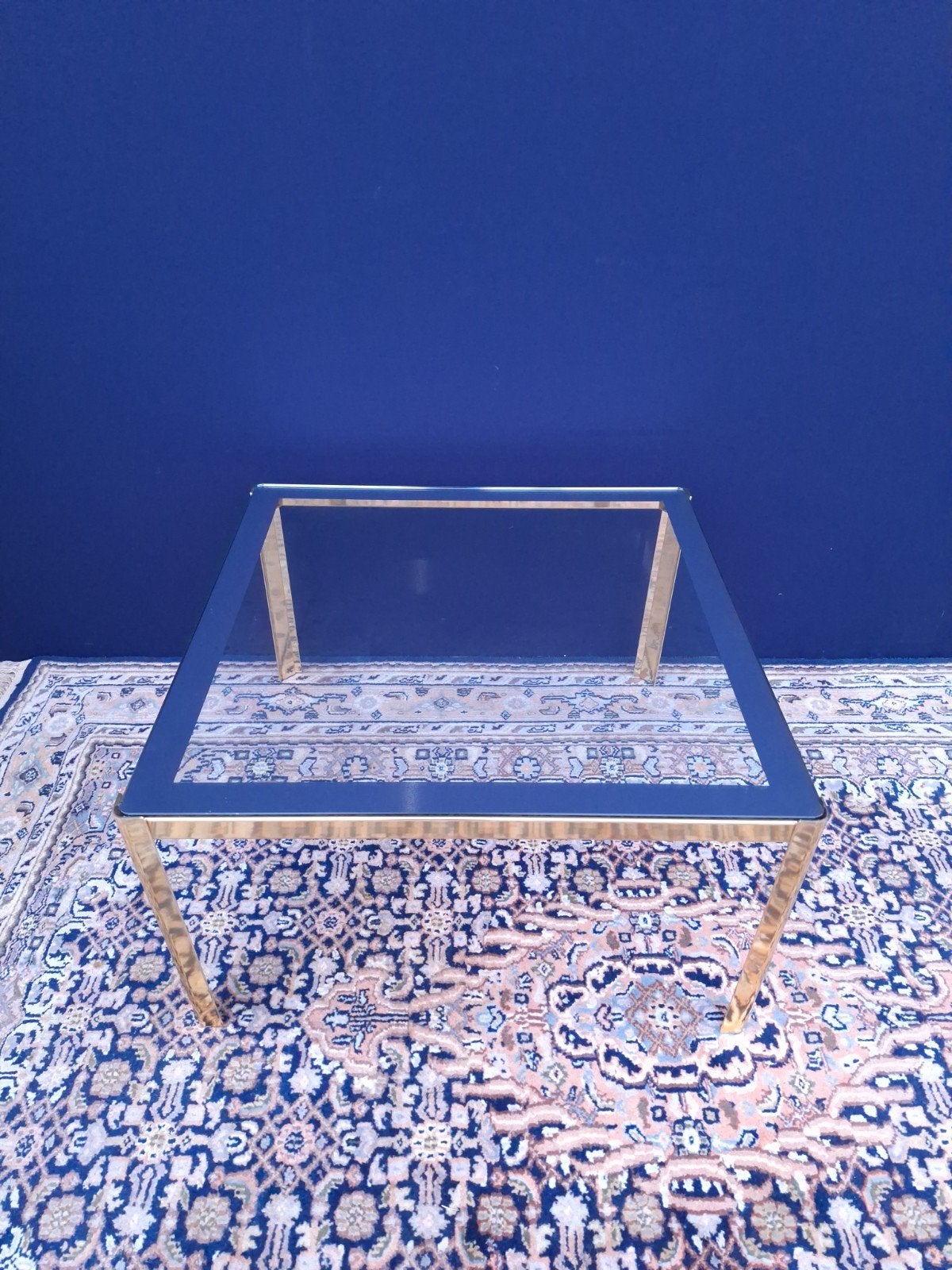 vintage Regency Empire style salontafel, messing, glasplaat, Huis en Inrichting, Vintage Empire Regency, Gebruikt, 50 tot 100 cm