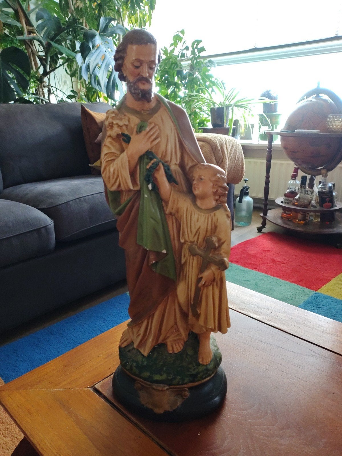 Gipsen Heiligenbeeld - Sint Jozef met Kind Jezus (ca., Antiek en Kunst, Ophalen of Verzenden