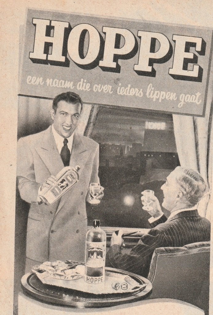 Retro reclame 1956 Hoppe jenever en genever en gin, Verzenden, Overige typen