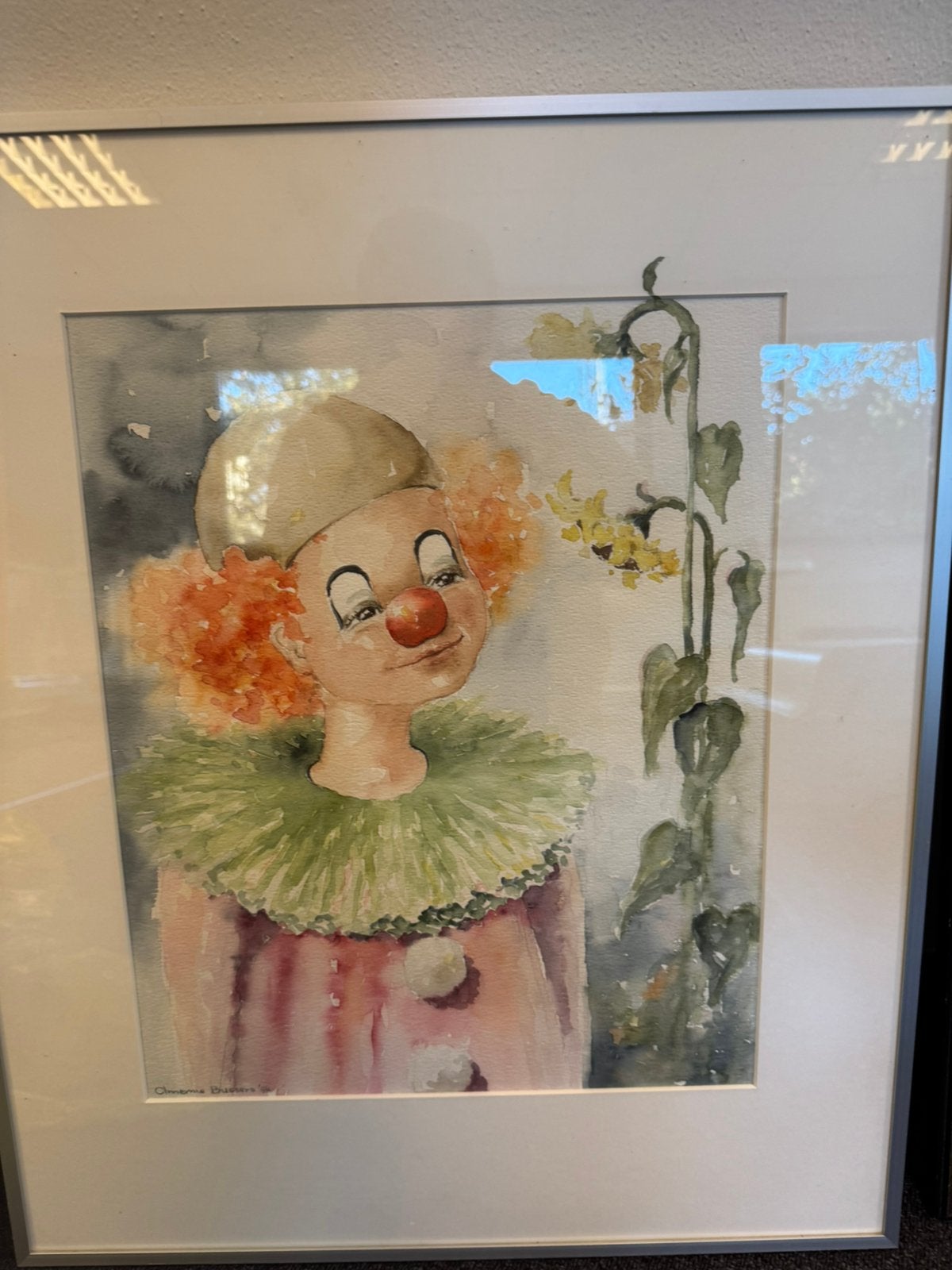 Gesigneerde aquarel clown 51x61 cm – ingelijst, Antiek en Kunst, Ophalen