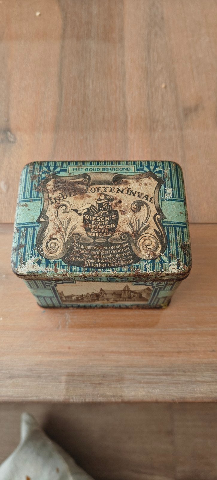 Vintage blikken trommel Middelburg De Abdij De Balans, Ophalen of Verzenden, Gebruikt, Overige, Overige merken