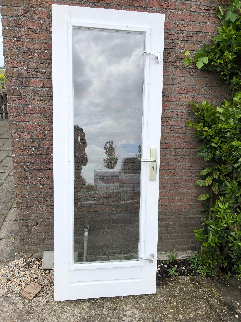 | hardhouten buitendeur| schuurdeur| dubbelglas| 208,5X78|, Doe-het-zelf en Verbouw, Deuren en Horren, Ophalen, Gebruikt, Minder dan 80 cm