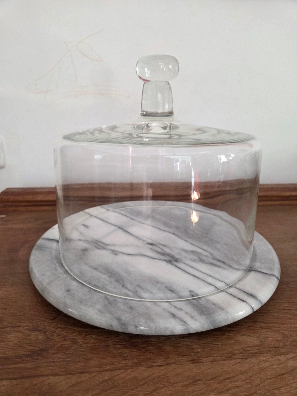Glazen stolp met marmeren plateau, Ophalen, Zo goed als nieuw, Wit, Glas