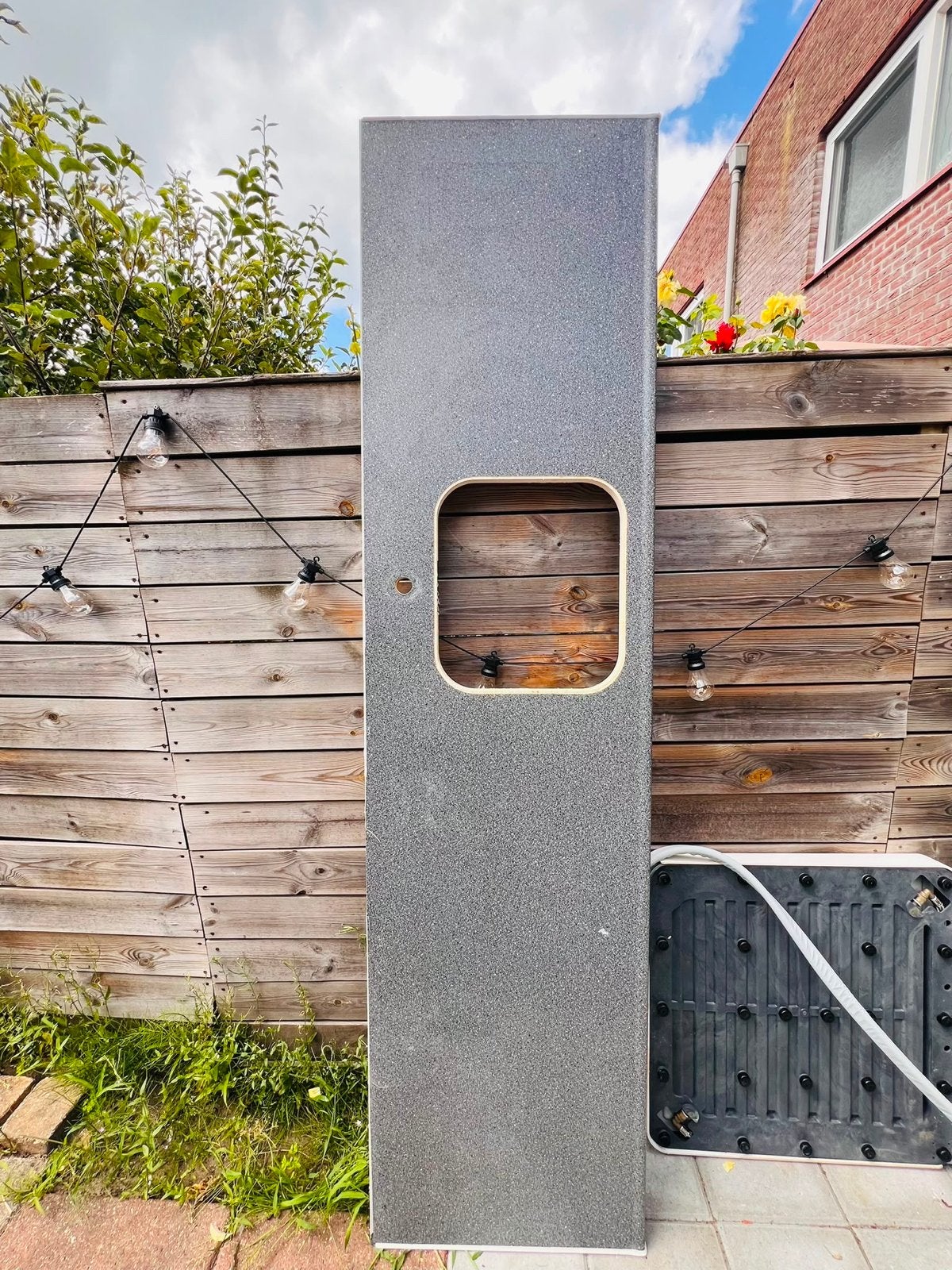 Grijs aanrechtblad met uitsparing voor spoelbak, Gebruikt, Ophalen of Verzenden, 200 cm of meer, Minder dan 100 cm
