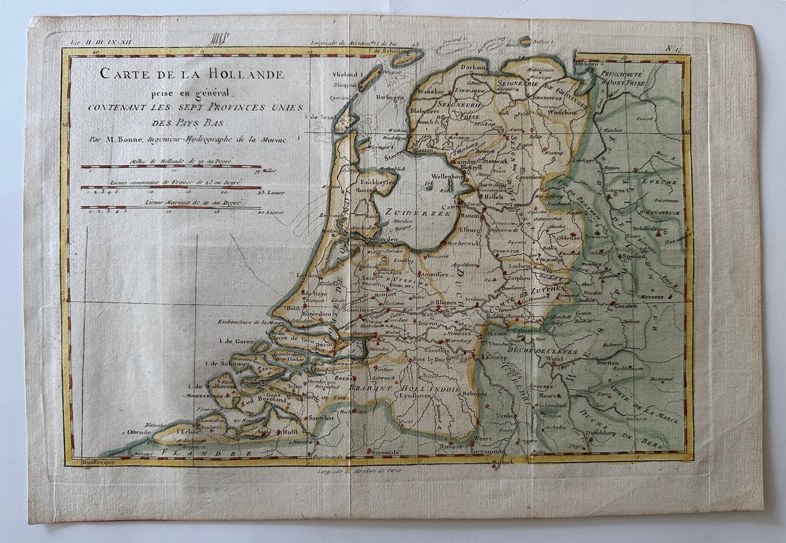 Antieke kaart van Holland en de Zeven Provinciën, Gelezen, Voor 1800, Ophalen of Verzenden, Landkaart