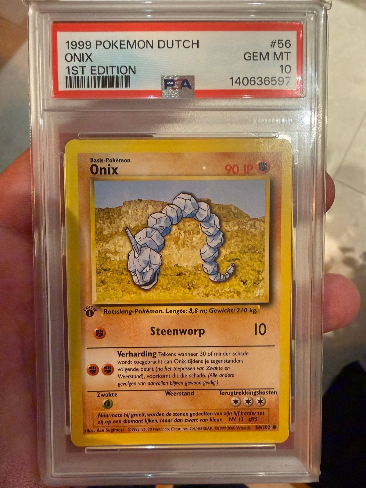 1999 Pokémon Onix 1st Edition PSA 10 GEM MT - Nederlands, Ophalen of Verzenden, Nieuw, Losse kaart