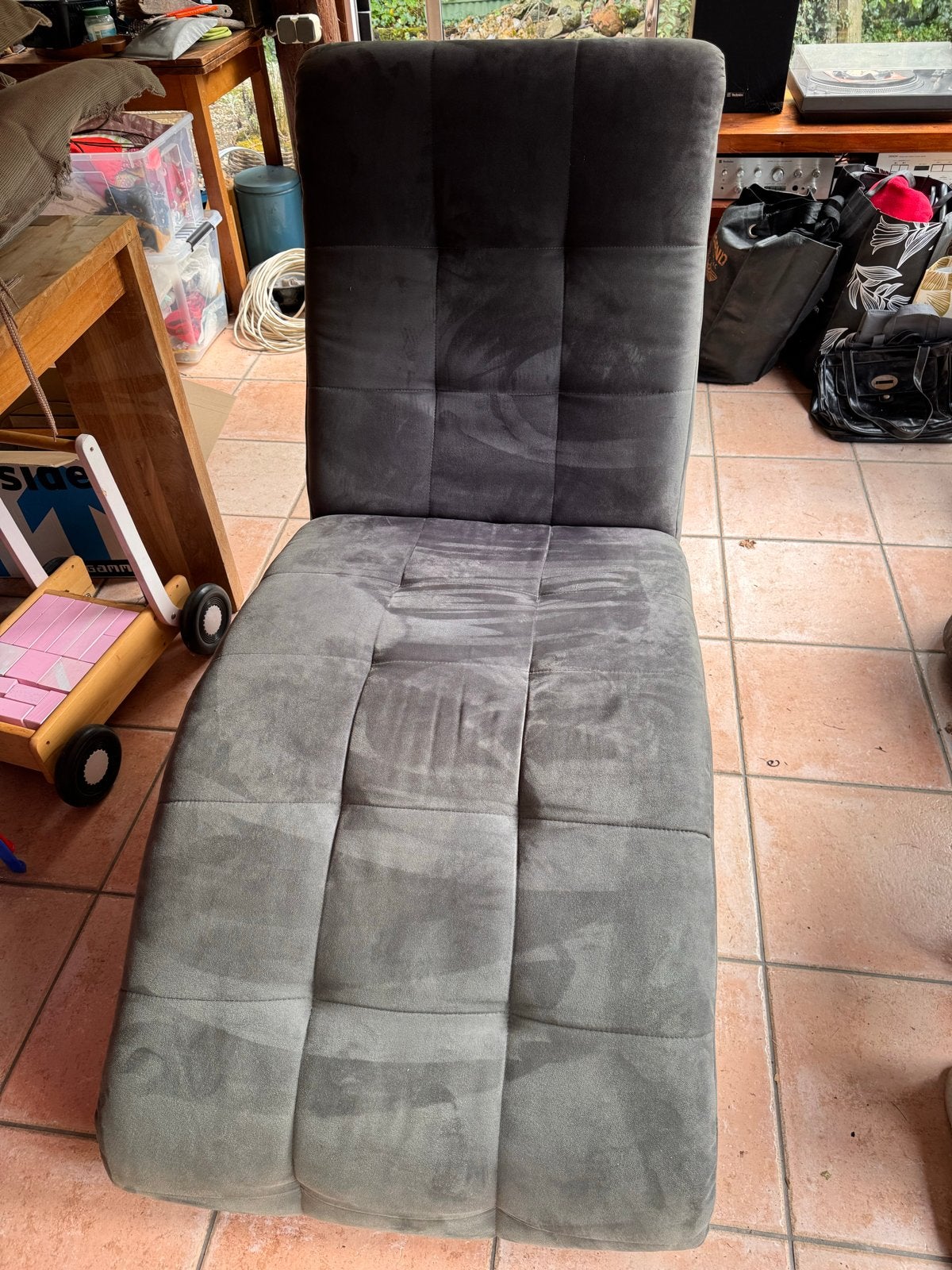 Comfortabele grijze chaise longue, Huis en Inrichting, Fauteuils, Ophalen, Gebruikt, 125 tot 150 cm, Stof
