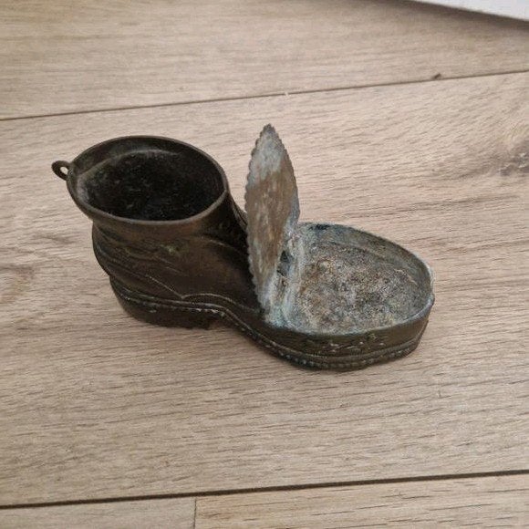 Messing vintage asbak schoen met klep, Ophalen of Verzenden, Gebruikt, Asbak