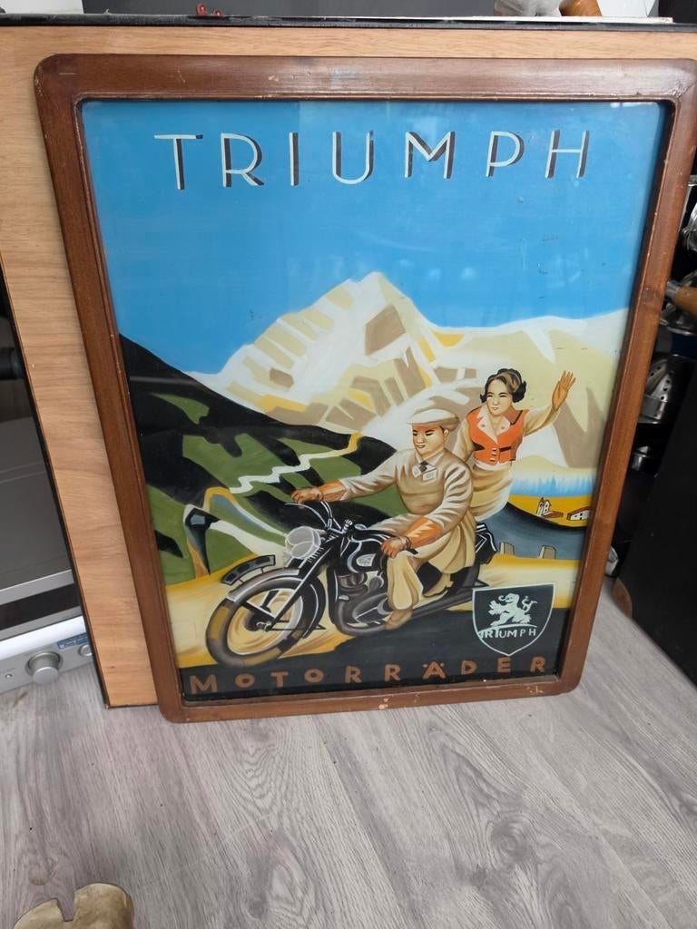 Triumph handgeschilderde reclame VINTAGE., Ophalen, Reclamebord
