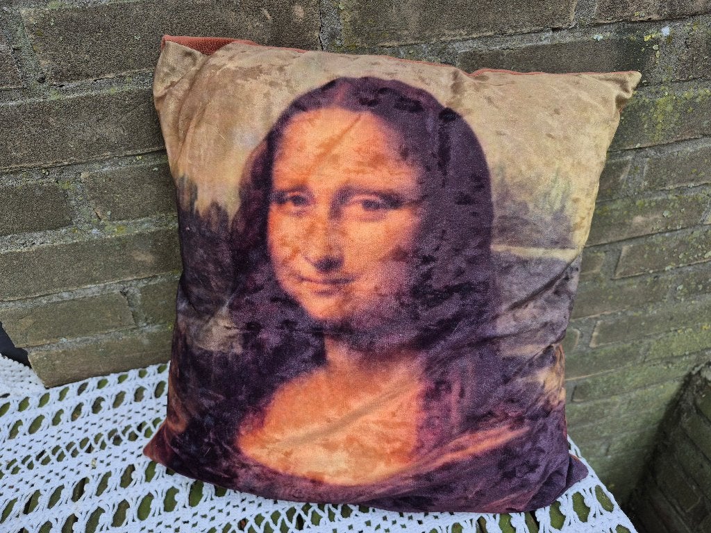sierkussen met Mona Lisa, Ophalen of Verzenden, Zo goed als nieuw, Vierkant