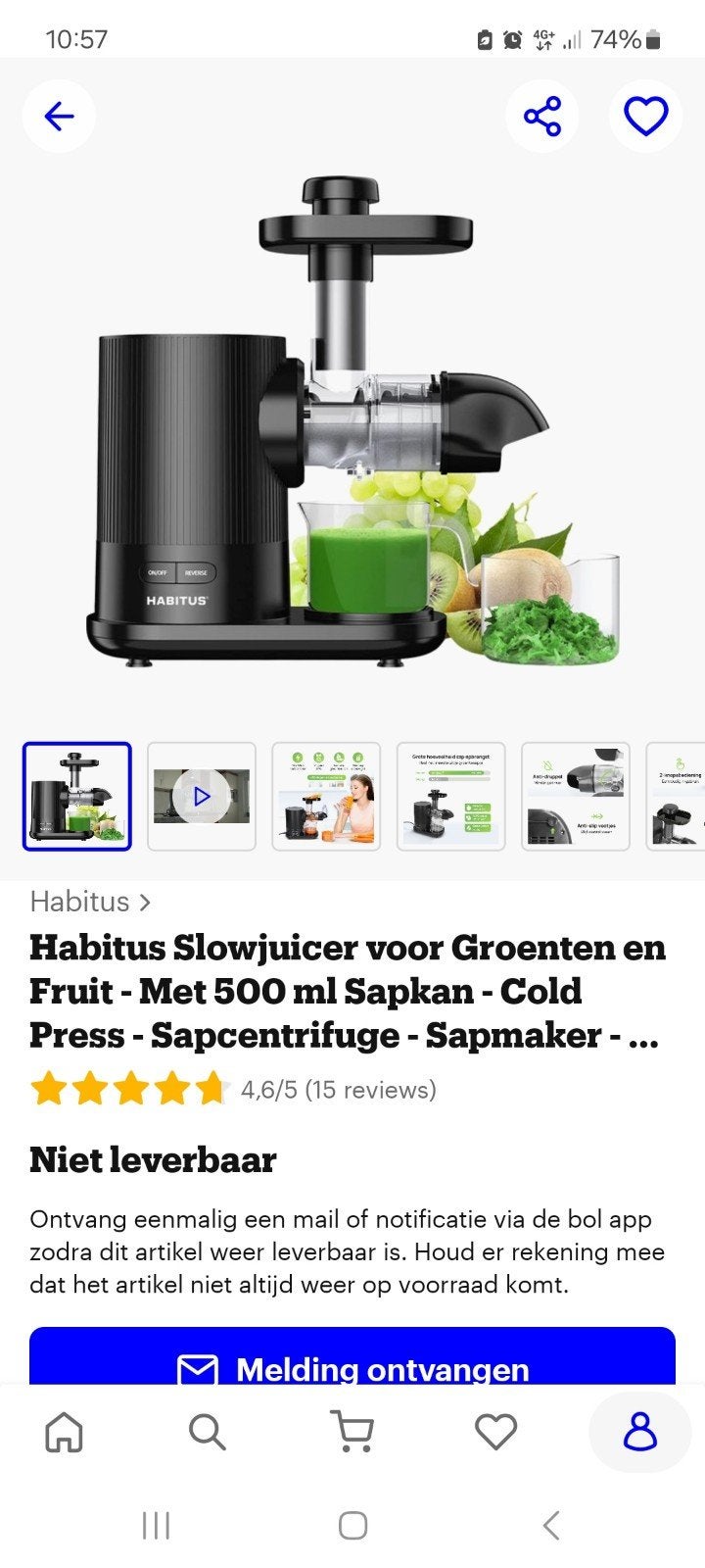 Habitus Slowjuicer voor Groenten en Fruit., Ophalen