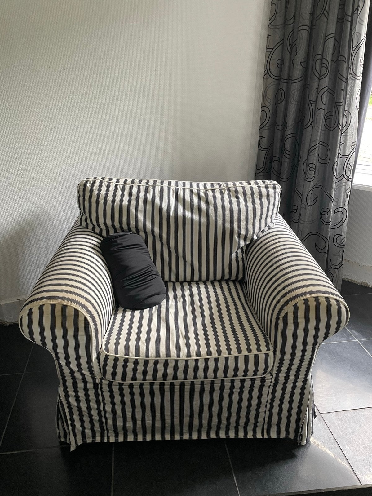 Ikea Ektorp fauteuil - Zwart/wit gestreept, Ophalen, Gebruikt, 75 tot 100 cm, 100 tot 125 cm