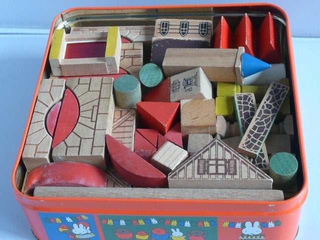Doos met Vintage houten speelgoed., Verzamelen, Ophalen of Verzenden, Gebruikt