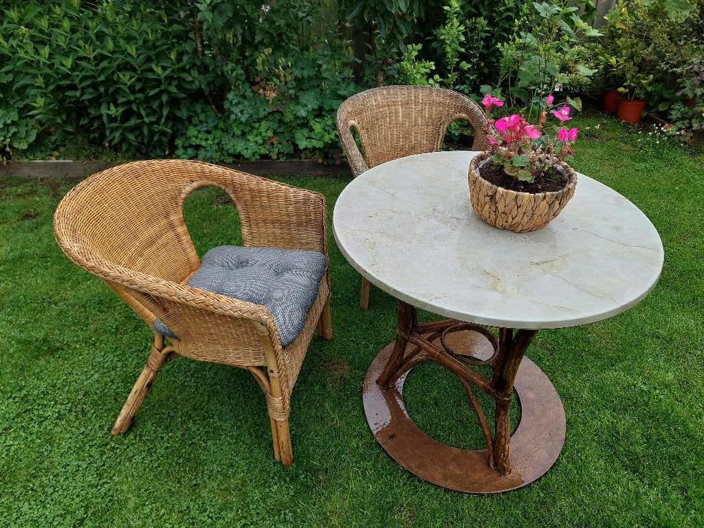 Bistro set 3-delig, Gebruikt, Bijzettafel, Rotan, Tuinset
