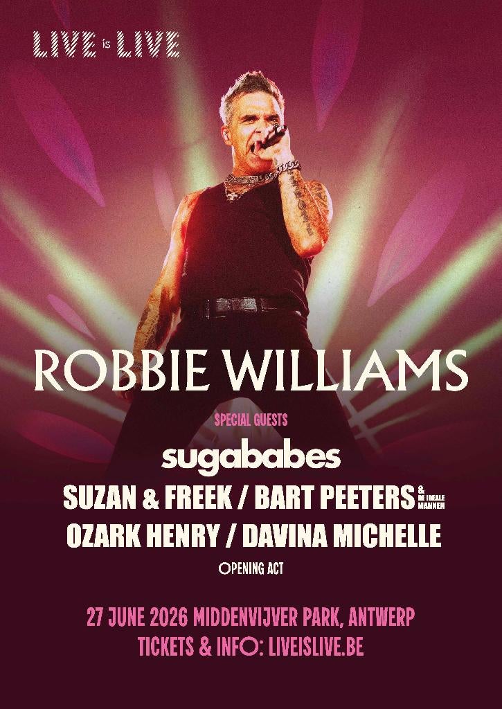 Tickets Live is Live 27/06 Robbie Williams, Tickets en Kaartjes, Twee personen
