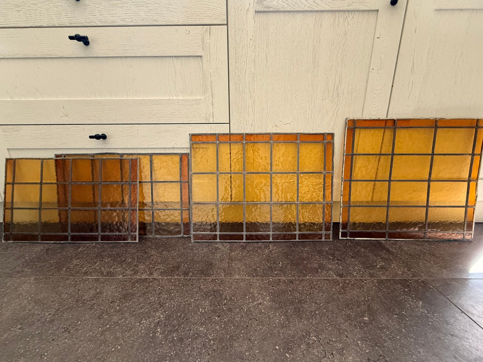 Mooie antieke glas in lood ramen, Ophalen of Verzenden