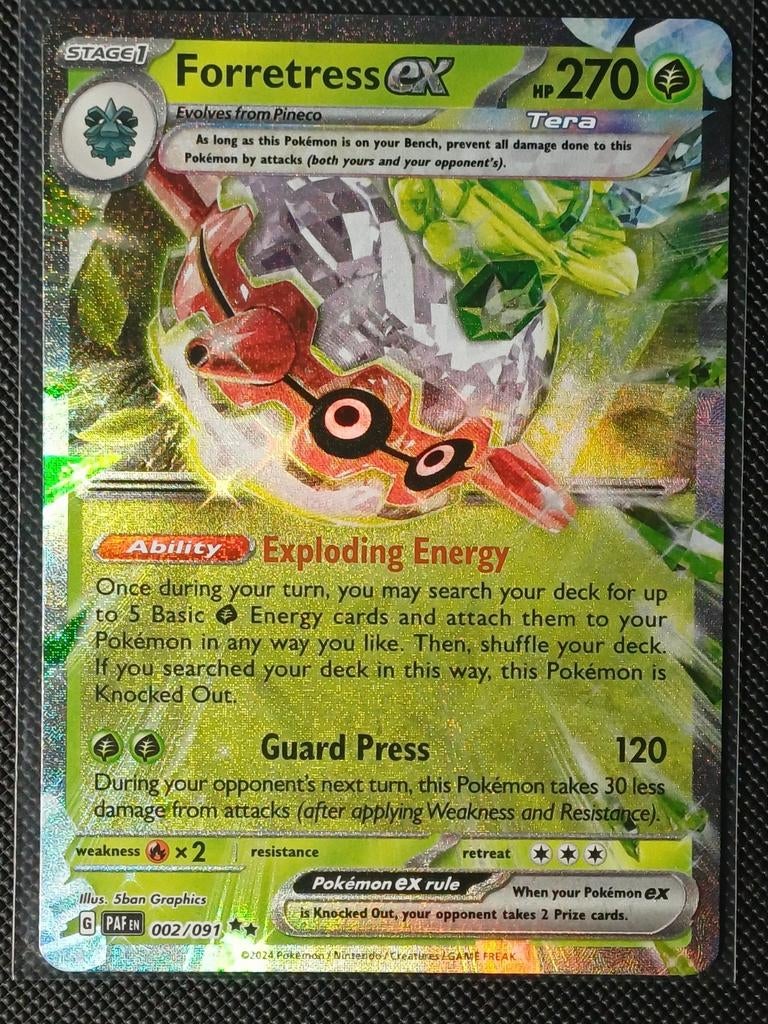 Forretress ex 002/091 Paldean Fates Pokémon Kaart, Ophalen of Verzenden, Zo goed als nieuw, Losse kaart, Foil