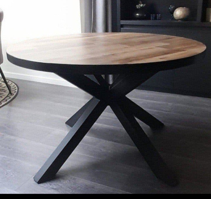 Tafel rond 120 Lamulux met metalen spinpoot., Ophalen, Rond, Zo goed als nieuw, Vier personen