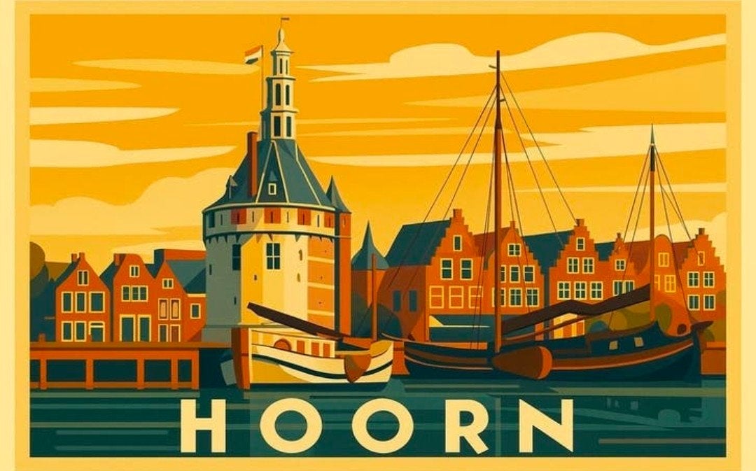 A3 Art Deco Prent Hoofdtoren Hoorn in Aluminium Lijst, Antiek en Kunst, Kunst | Tekeningen en Foto's, Ophalen of Verzenden