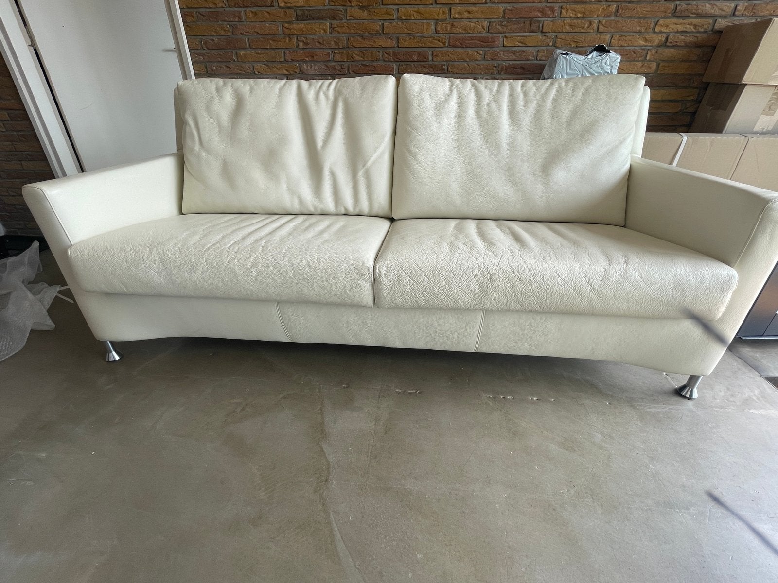 Leolux Leren Bank met Poef - 190x70x85 cm, Ophalen, Gebruikt, Minder dan 75 cm, 150 tot 200 cm