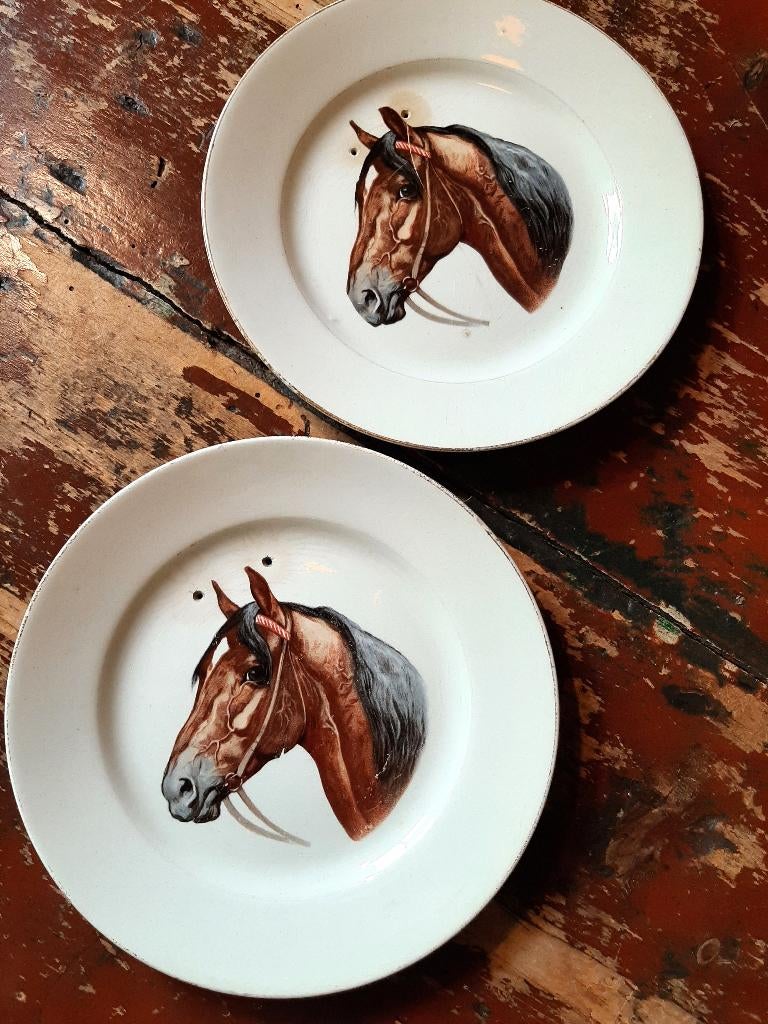 2 borden Petrus Regout met paardenhoofden, Ophalen of Verzenden