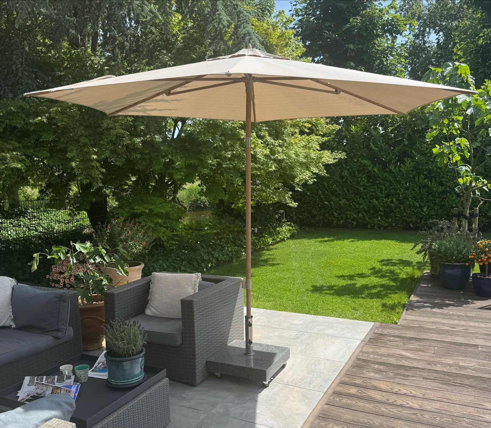 4SO Ronde Stokparasol met Granieten Voet, Ophalen, Gebruikt, 2 tot 3 meter, Stokparasol