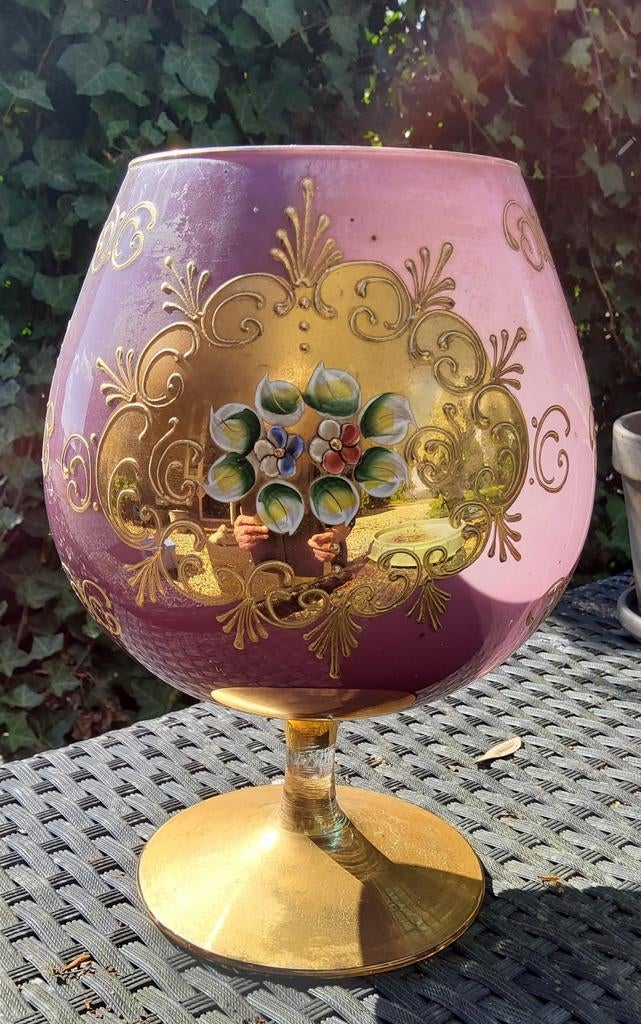 Vintage Boheemse Glazen Cognac Glas met Gouden Decoratie, Ophalen of Verzenden