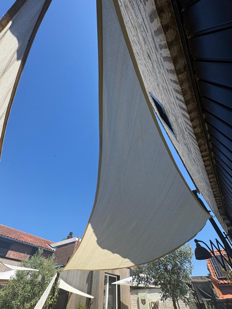 Schaduwdoek Crème 5x4x3 meter - Driehoekig, Ophalen, Zo goed als nieuw