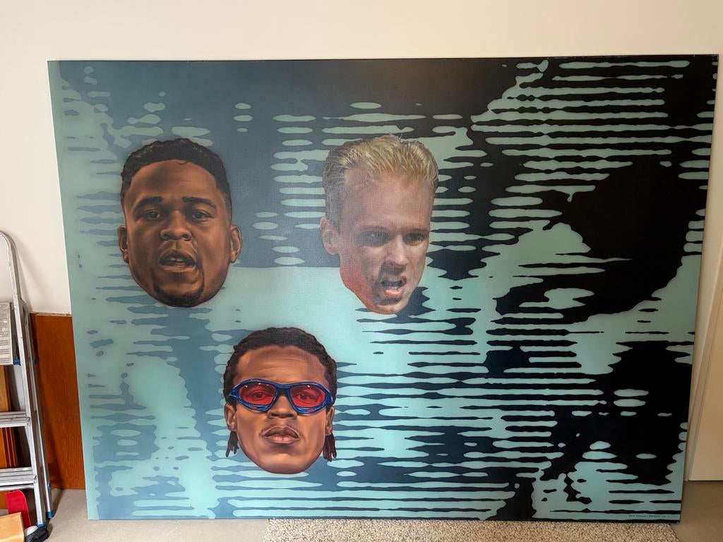 Groot schilderij Kluivert, Bergkamp, Davids, Antiek en Kunst, Kunst | Schilderijen | Modern, Ophalen