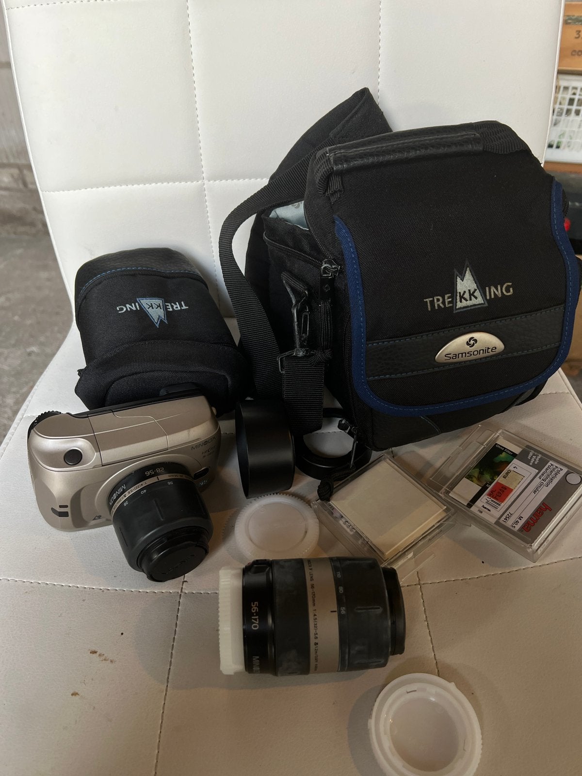 Vintage Minolta Vectis S-100 camera compleet set lens filter, Ophalen, Zo goed als nieuw, Compact, Minolta