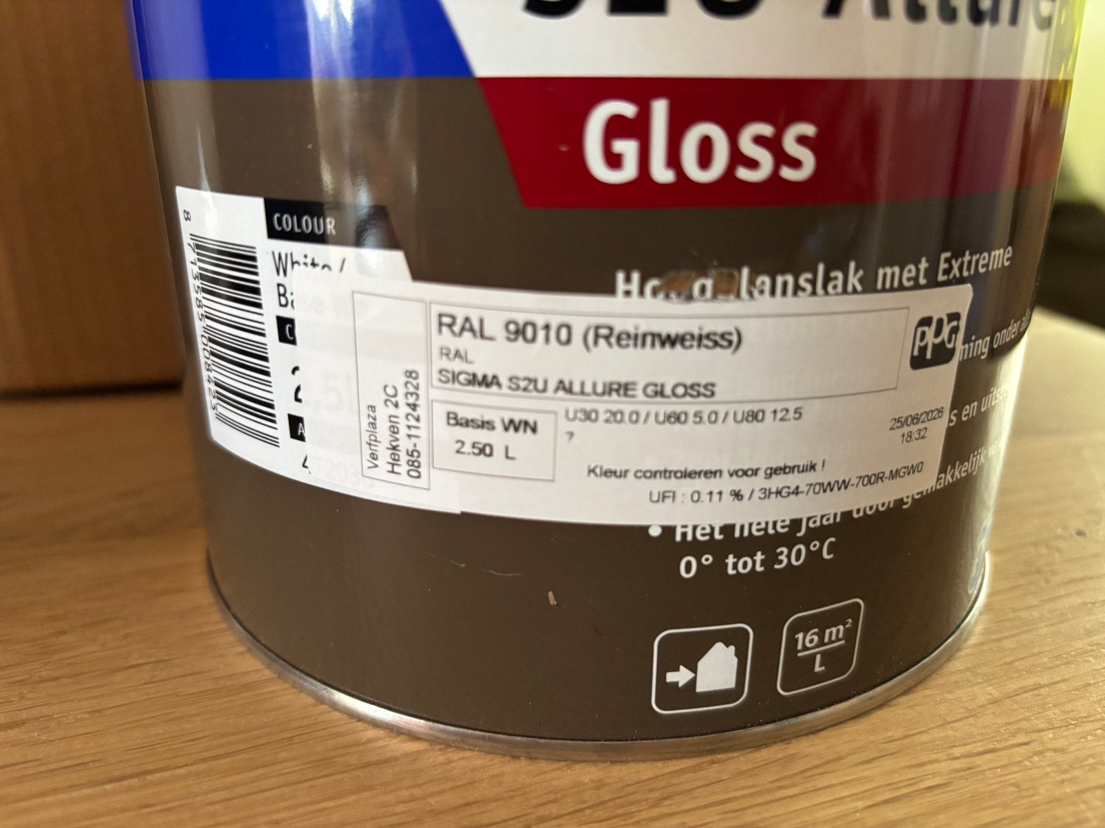 2,5 ltr Sigma Hoogglans RAL 9010, Ophalen of Verzenden, Zo goed als nieuw, Wit