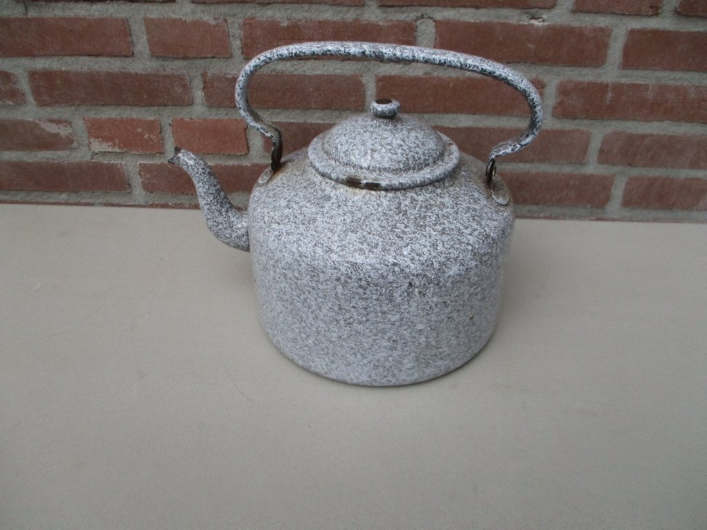 Grote emaille grijs gewolkte ketel., Ophalen of Verzenden