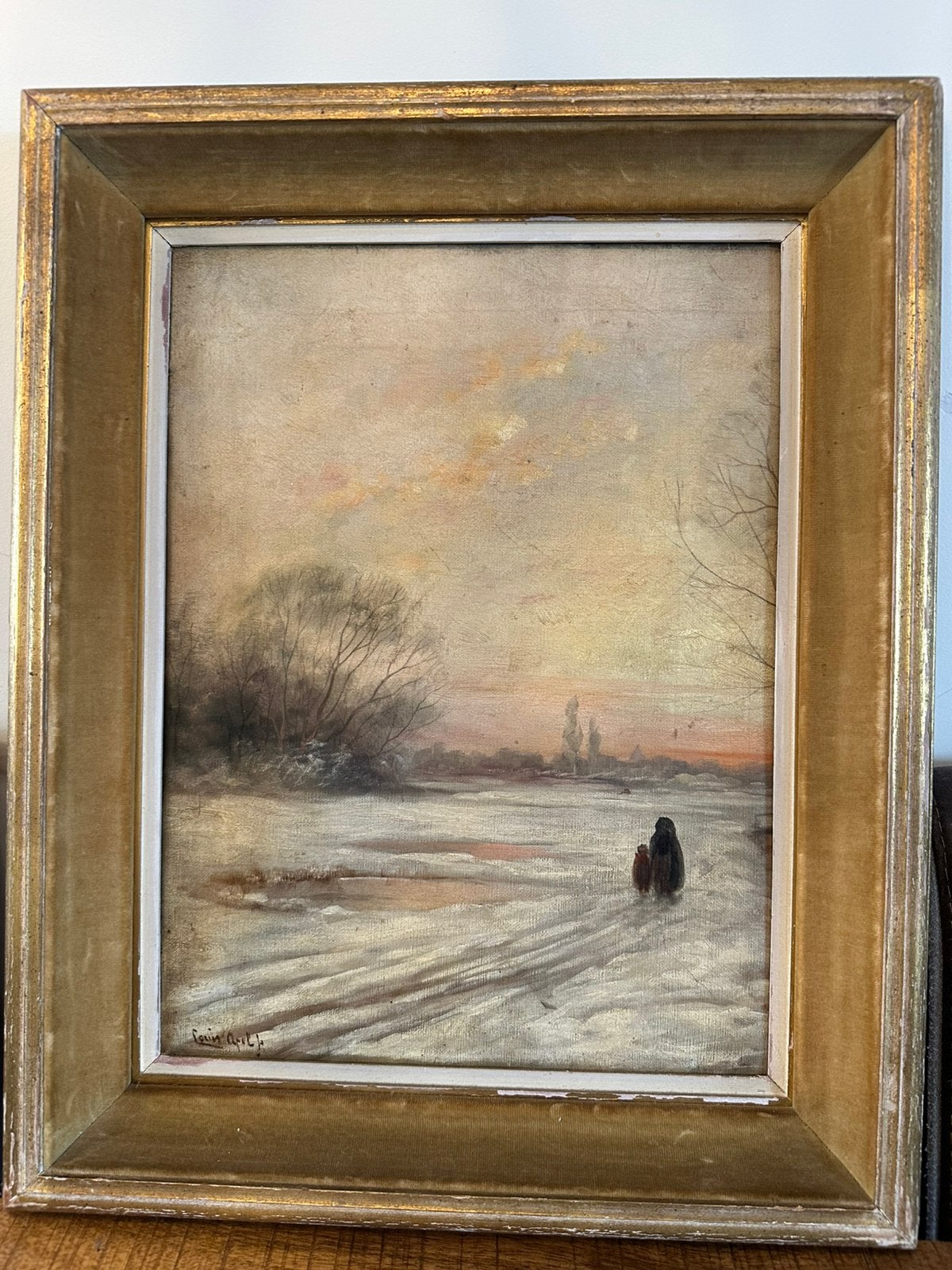 Antieke Schilderij Louis Apel Winterlandschap 1890, Ophalen of Verzenden