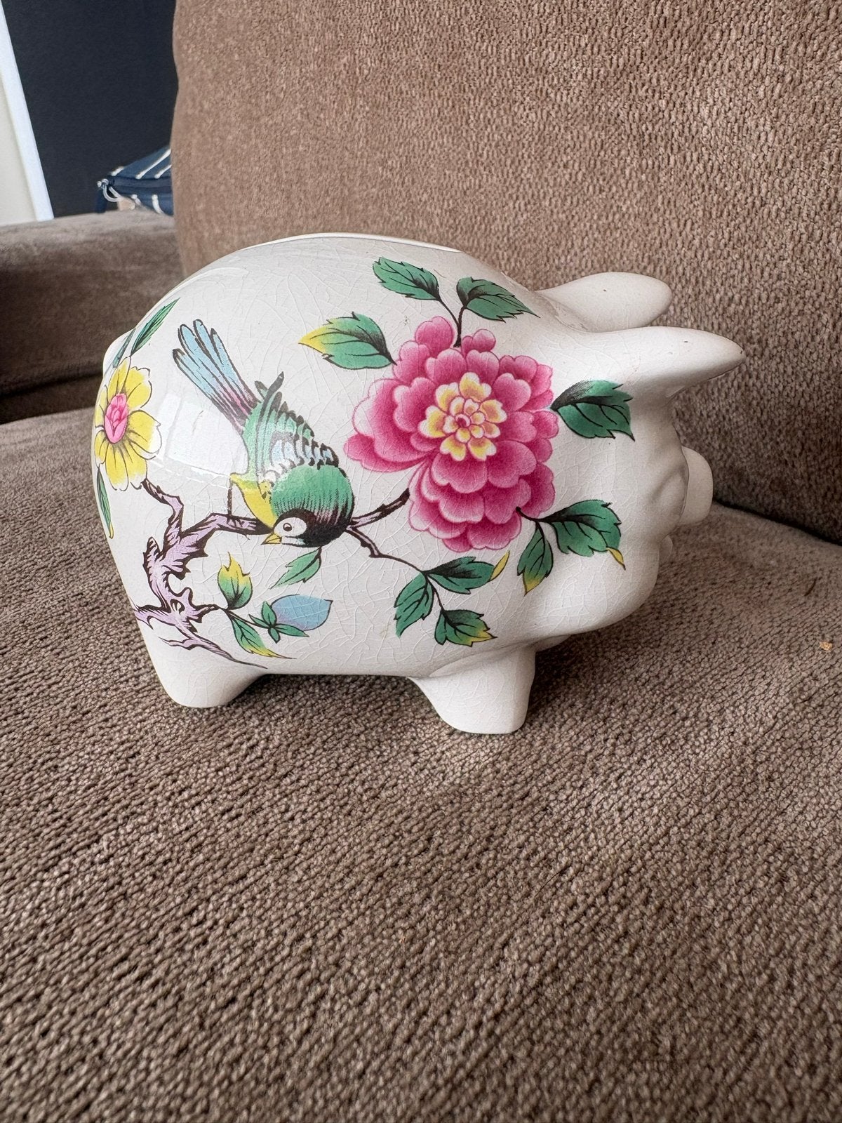 Vintage James Kent Old Foley Spaarvarken - Bloemen en Vogel, Ophalen of Verzenden, Gebruikt, Steen, Aardewerk of Keramiek, Dier