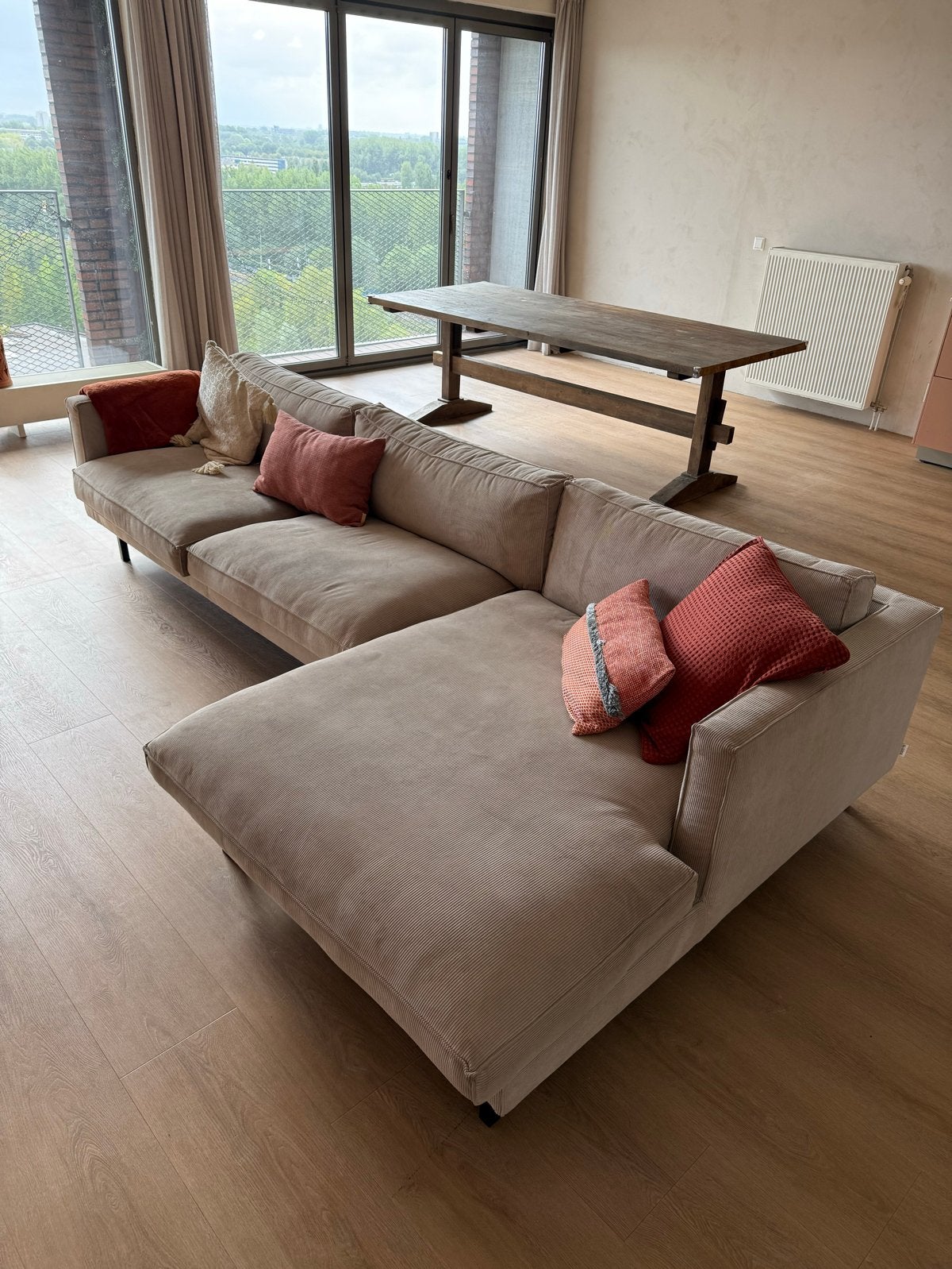 Mads - By Sidde loungebank - Beige ribstof - 297 cm breed, Ophalen, Zo goed als nieuw, Stof, Scandinavisch