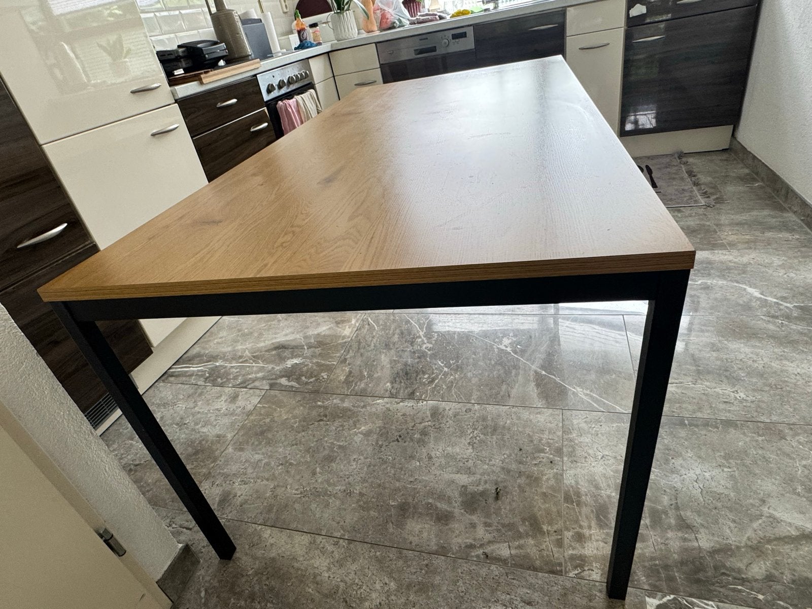 Eettafel 180x90 cm - Modern design met houten blad, Ophalen, Gebruikt, 50 tot 100 cm, Vijf personen of meer